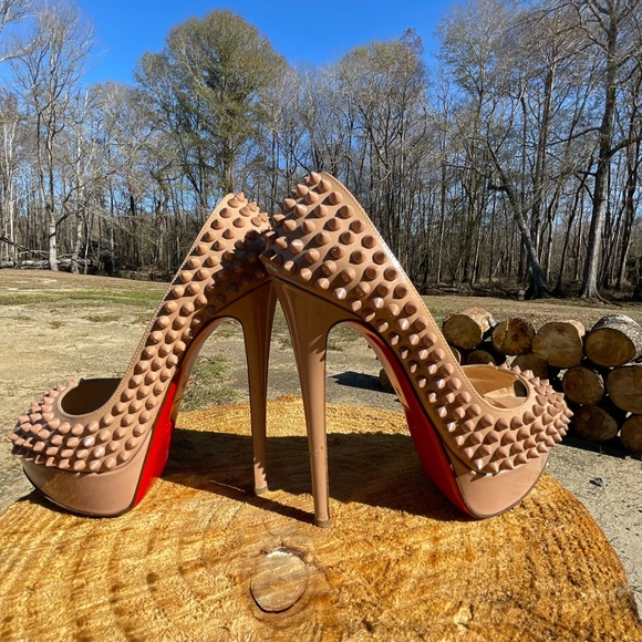 Christian Louboutin Shoes - Christian Louboutin Studded Tan Heels